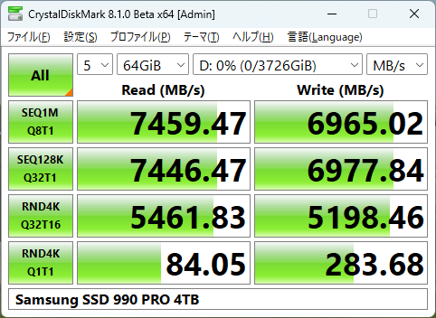 ブロックサイズ64GiB、990 PRO