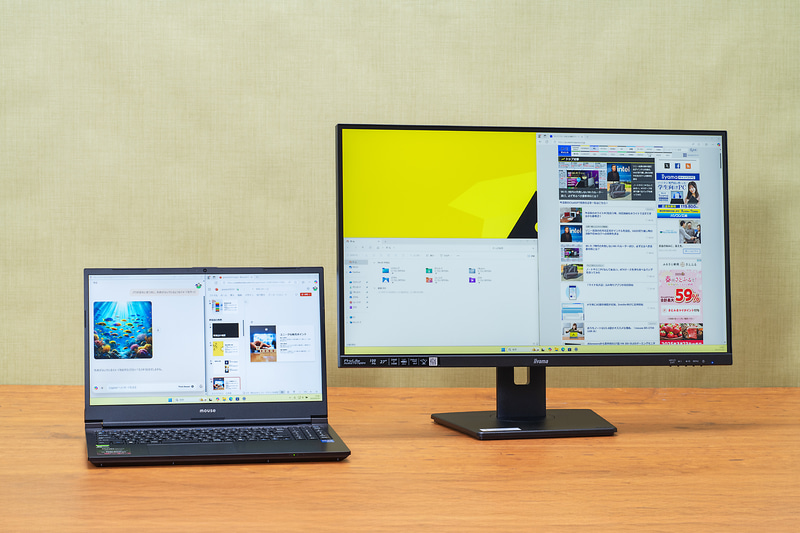 ProLite XUB2797QSN-B1につないでデュアルモニター環境になると、以前配置していた通りのレイアウトが再現される