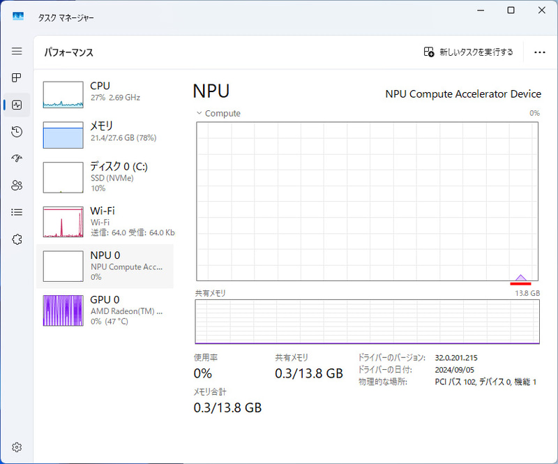 NPUが一瞬(笑)動いた