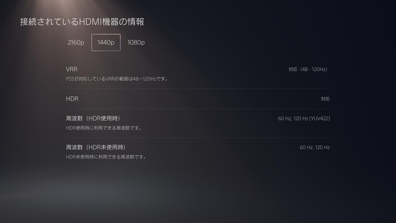 PlayStation 5では、WQHD/120Hz/VRR/HDRにフル対応