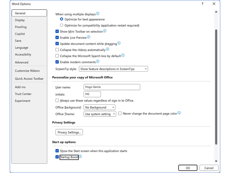 Officeアプリケーション内で設定を変更できる