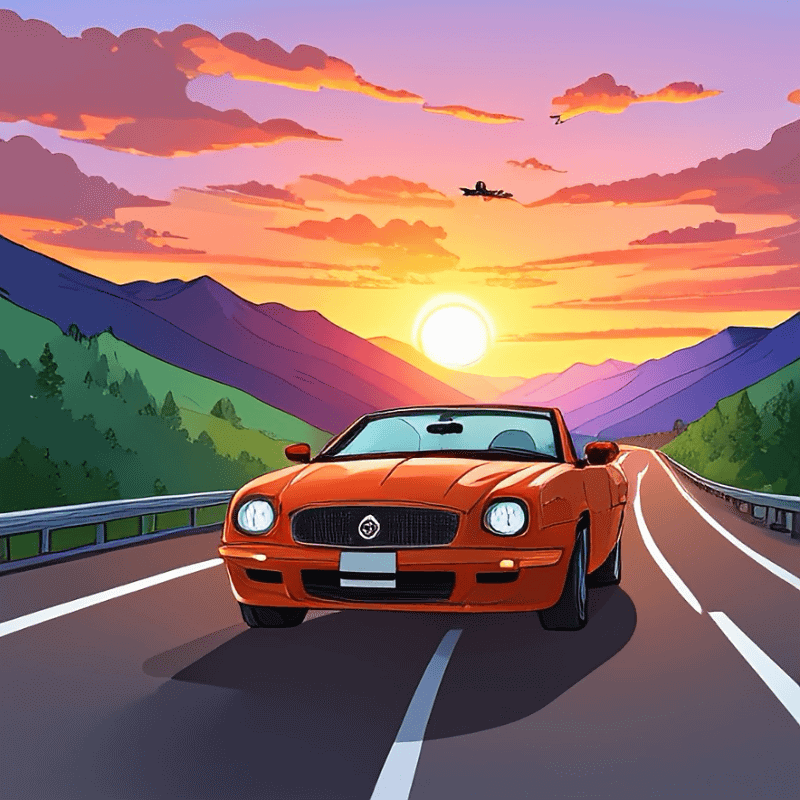 左から「夕焼け」、「飛行機」とプロンプトを追加した際の画像