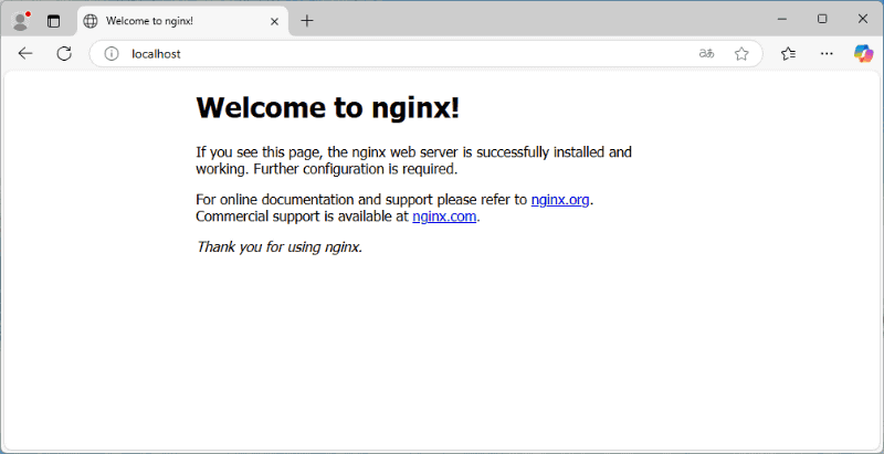 アドレスバーに注目。localhost宛てにアクセスしても、別の仮想マシンであるWSLにネットワークが到達する
