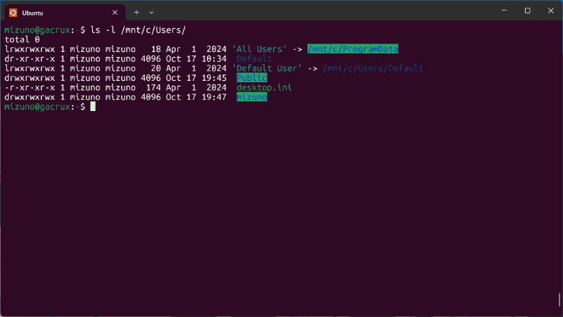 /mnt以下にマウントされている、Windowsのドライブ