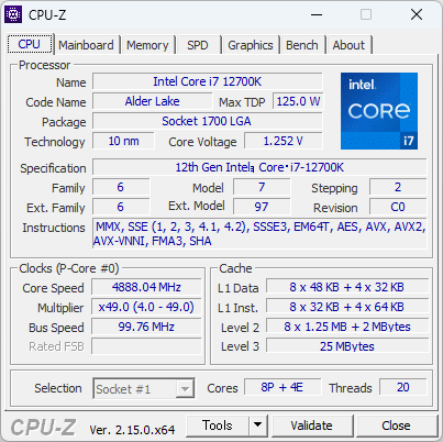 8基のPコアと4基のEコアを備える12コア/20スレッドCPU「Core i7-12700K」
