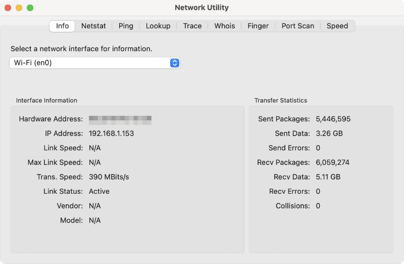 ネットワークユーティリティの機能とUIを再現したNeo Network Utility。IPv6表示のサポートやデータ更新間隔の変更、「networkQuality」コマンドを利用したネットワーク速度測定などの独自機能も追加されています