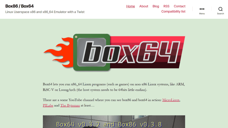 Box86 / Box64のWebページ