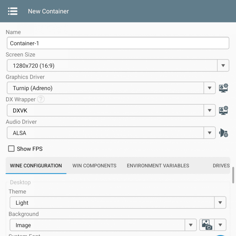 コンテナの新規作成画面