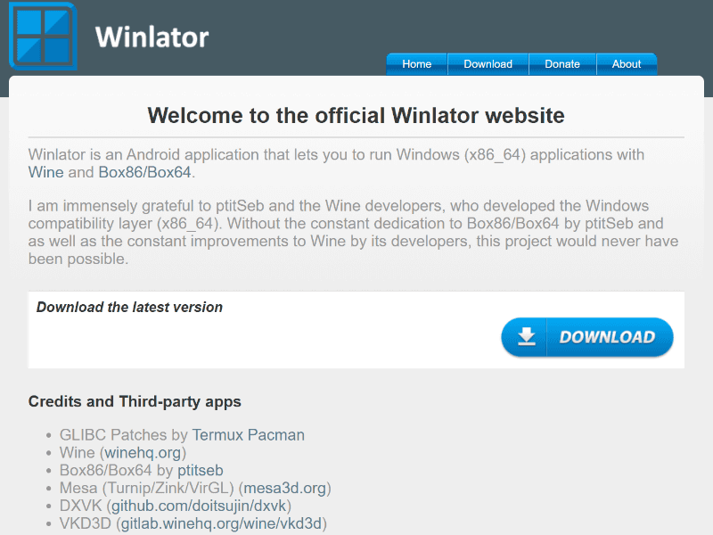 WinlatorのWebページ