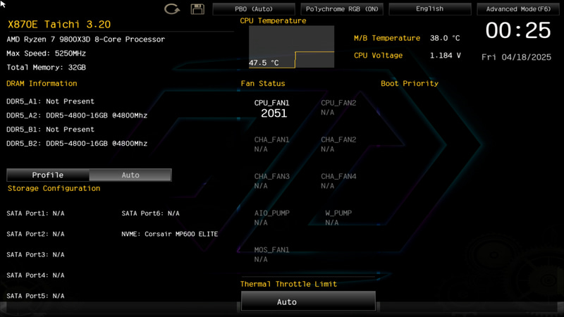 電源スイッチを押してPCを起動したら、キーボードの「Delete」キーを何度か押してUEFIメニューを表示させる。日付が正しいか、メモリやストレージは認識されているかを確認しておこう