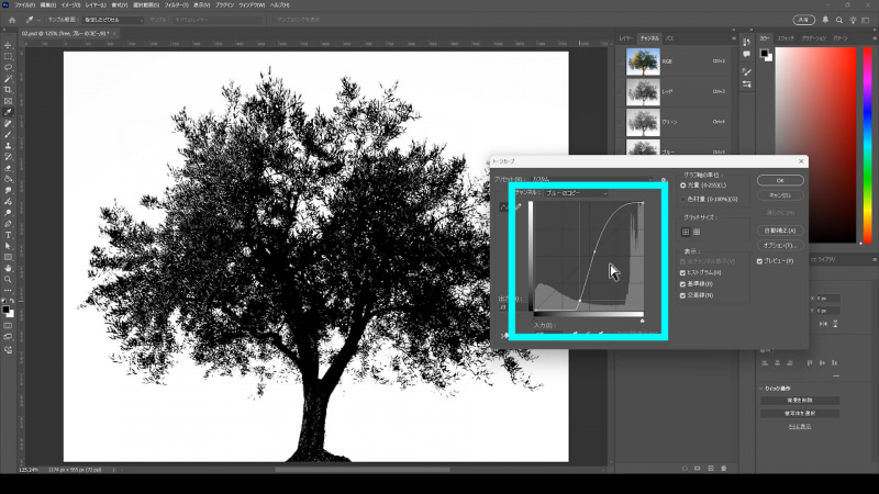 グラフをS字に曲げ白黒をさらにはっきり分かれるように調整します