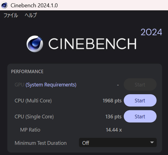 Cinebench 2024の結果