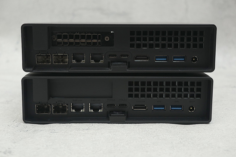 上がMS-01、下がMS-A2。並べて比較すればUSBポートの相違はあれど、しれっと差し替えても違いが分からないレベル