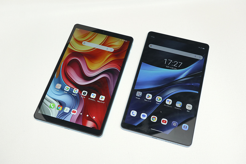 Unisoc T606を搭載したBlackview Tab 60(右)との比較。サイズ感はほぼ共通だ。さすがにT50 Miniのほうがキビキビ動く。また、NetflixがフルHD画質になるのも◎