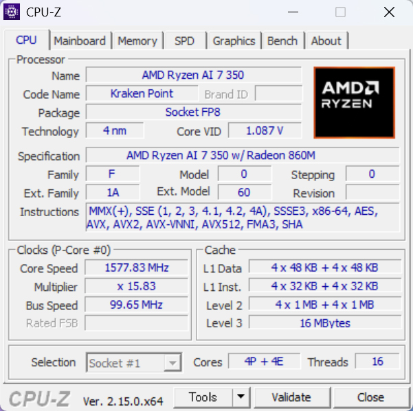 CPUは8コア16スレッドの「Ryzen AI 7 350」」を採用