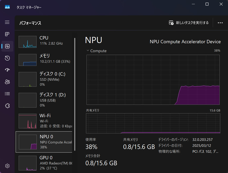 CPUには最大50TOPSという高性能なNPUが内蔵されている