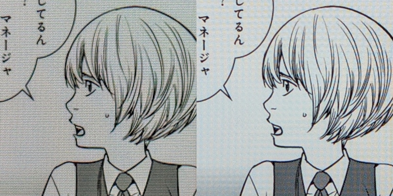 第13世代(右)との画質の比較。1,280×800ドット(149ppi)ということで明らかな差がある