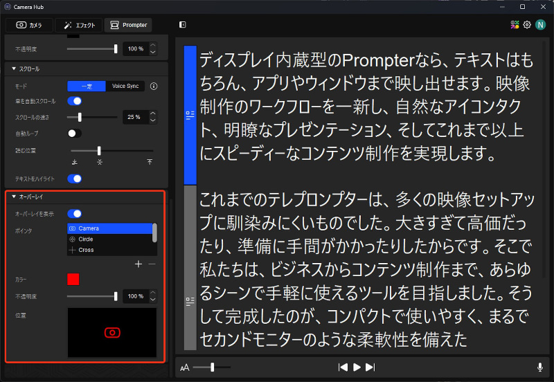 「オーバーレイを表示」を有効にすると、