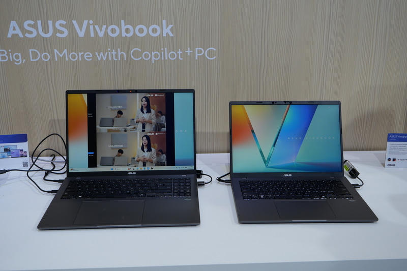 左がVivobook S16 S3607QA、右がVivobook S14 S3407QA。いずれもSnapdragon X搭載のCopilot+ PCモデル。2025年下半期に日本に投入予定