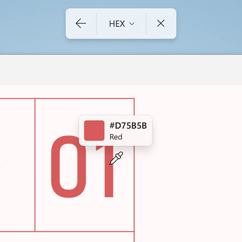 カラーピッカーではHEX/RGB/HSLの値を確認できる