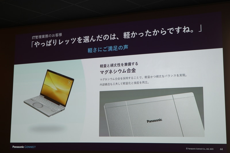 マグネシウム合金の採用と内部構造の工夫による軽量化