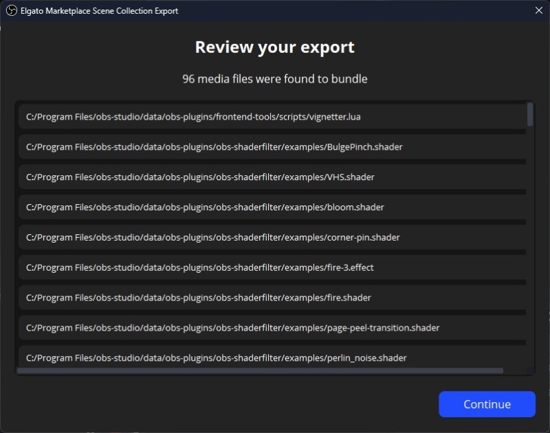 Exportすると、まず自分が使っているアセットの一覧が表示