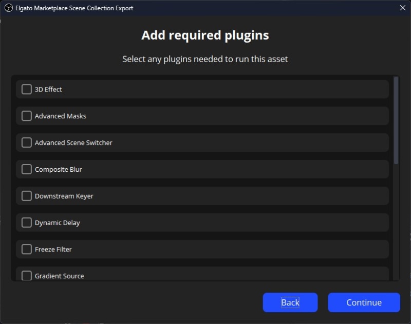 一緒にパッケージ化するプラグインも選べる