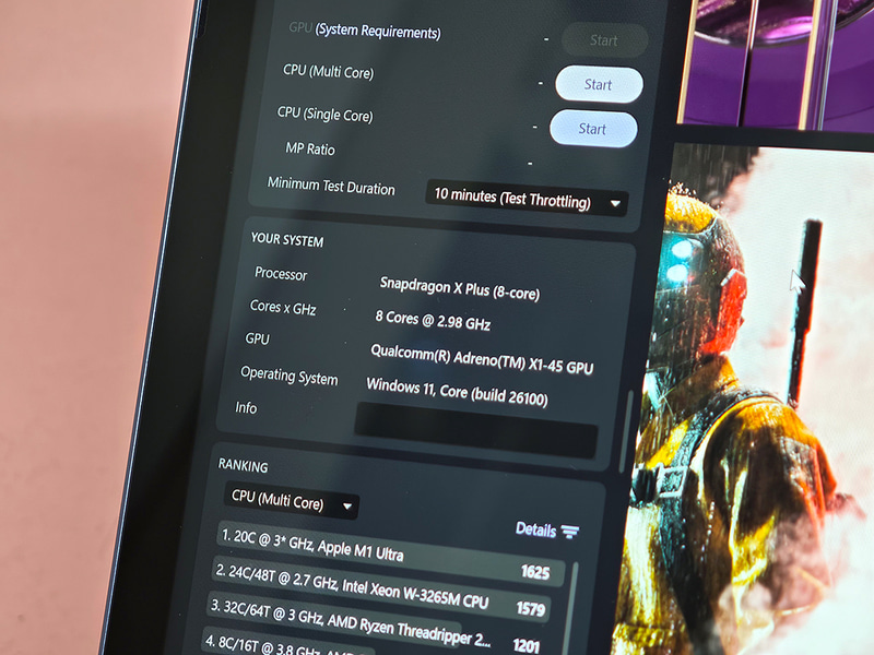 CPUの名称は「Snapdragon X Plus 8-core」とSKU名が入っていない