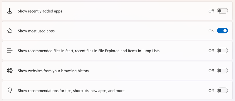 設定の中のおすすめ表示項目のカスタマイズ