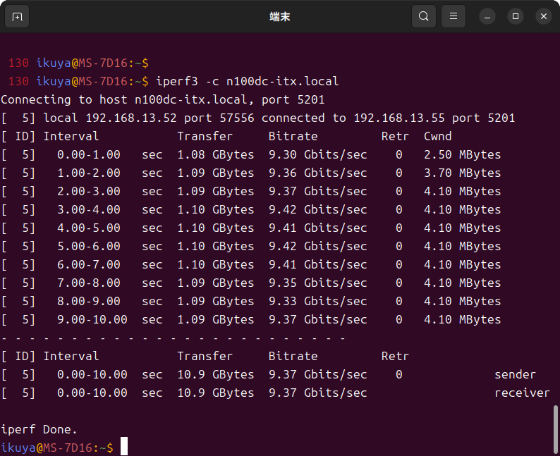 iperf3の結果