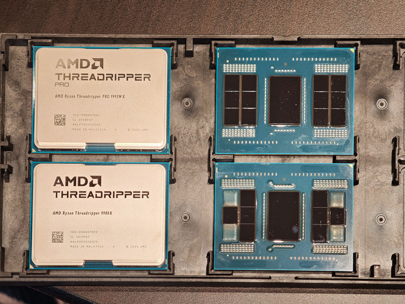 Ryzen Threadripper 9000シリーズ、上がRyzen Threadripper PRO 9995WX、下がRyzen Threadripper 9980X