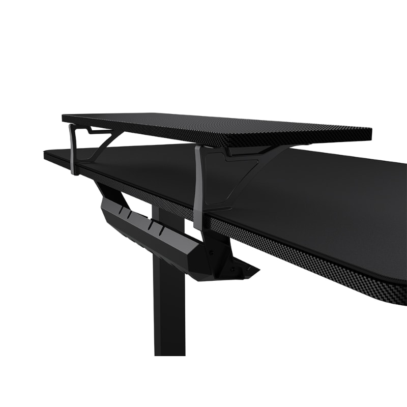 モニタースタンドとケーブル収納トレイ。モニタースタンドは取り外しと位置調整が可能