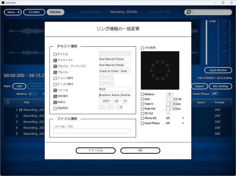 「アーティスト」、「アルバム・アーティスト」、「アルバム」など、全曲に共通するタグ情報を入力して「OK」をクリックする