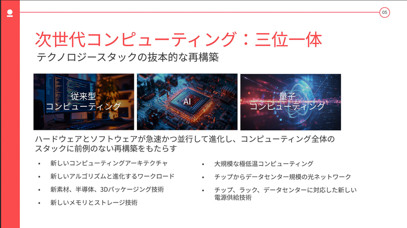 従来型コンピュータと、AIコンピュータ、量子コンピュータが三位一体になるのが次世代コンピューティングの形