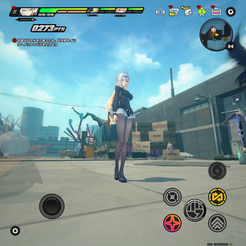 ゼンレスゾーンゼロはアスペクト比1:1で表示できる。ちなみに1:1のアスペクト比では、街中でローアングルにした時にキャラクターの脚が切れずに若干長く映るのもいい