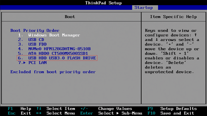 USBインストーラの起動順が6位となっているため、先にWindows11が起動してしまう状態だ