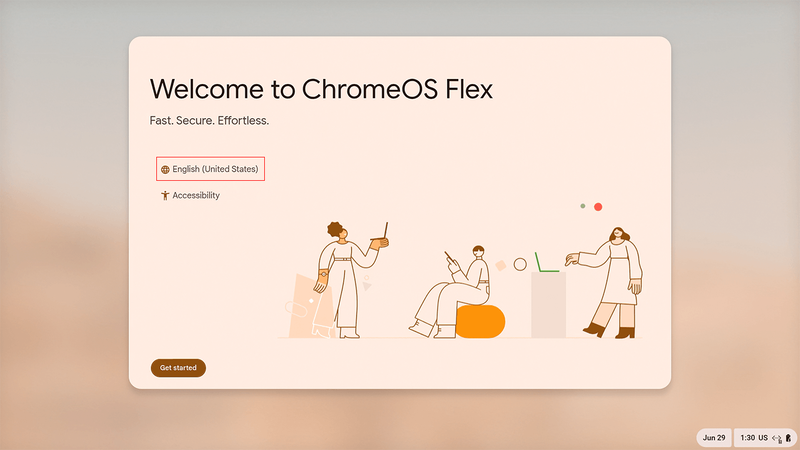 日本語でセットアップするために、「English (United States)」を選択