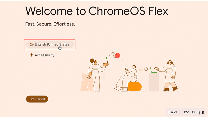 USBインストーラを起動したときと同じ画面が表示される。同様に英語から日本語に設定するために「English (United States)」を選択