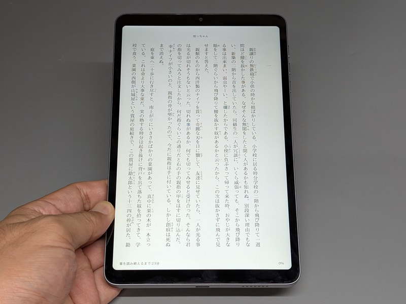テキストを表示したところ。単行本と同等サイズで表示できる
