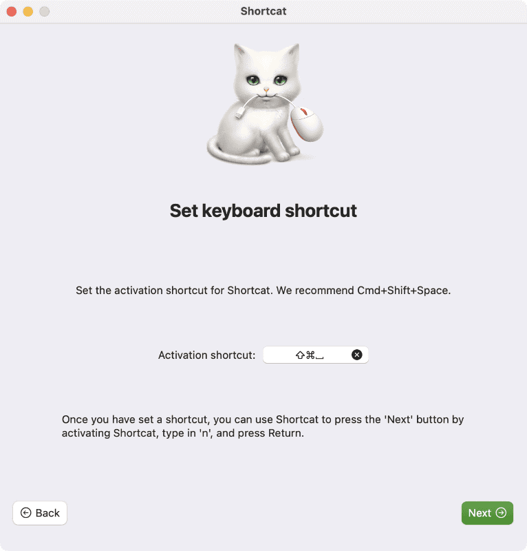 [Activation shortcut]の欄に表示されているショートカットキーを必要に応じて変更します