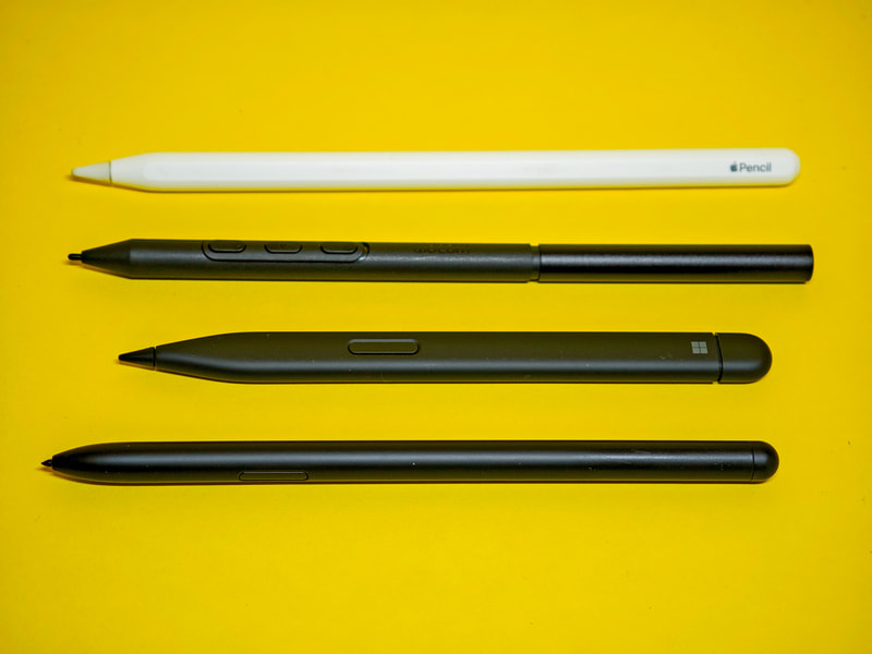 各メーカーのデジタイザペン上からApple Pencil、Wacom Pro Pen 3、Microsoft Surface Slim Pen、Samsun S Pen