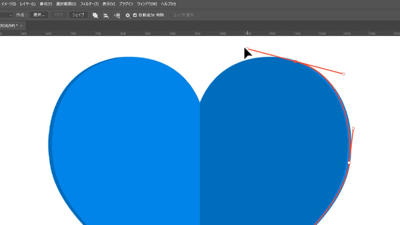 パスが補足見えにくい場合は、オプションバーの歯車のアイコンから太さを変更できます