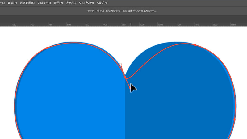 パスを引き終わった後でも、ツールバーの「アンカーポイント切り替えツール」を使うことで、各アンカーポイントを調整できます