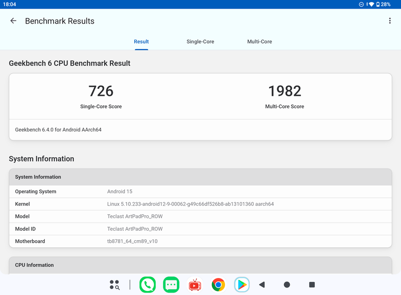Geekbench 6のテスト結果