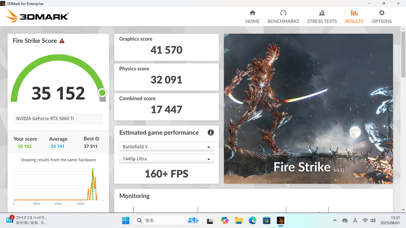 「3DMark」のPort Royalは10,090、Time Spyは14,945、Fire Strikeは35,152、Wild Lifeは82,578