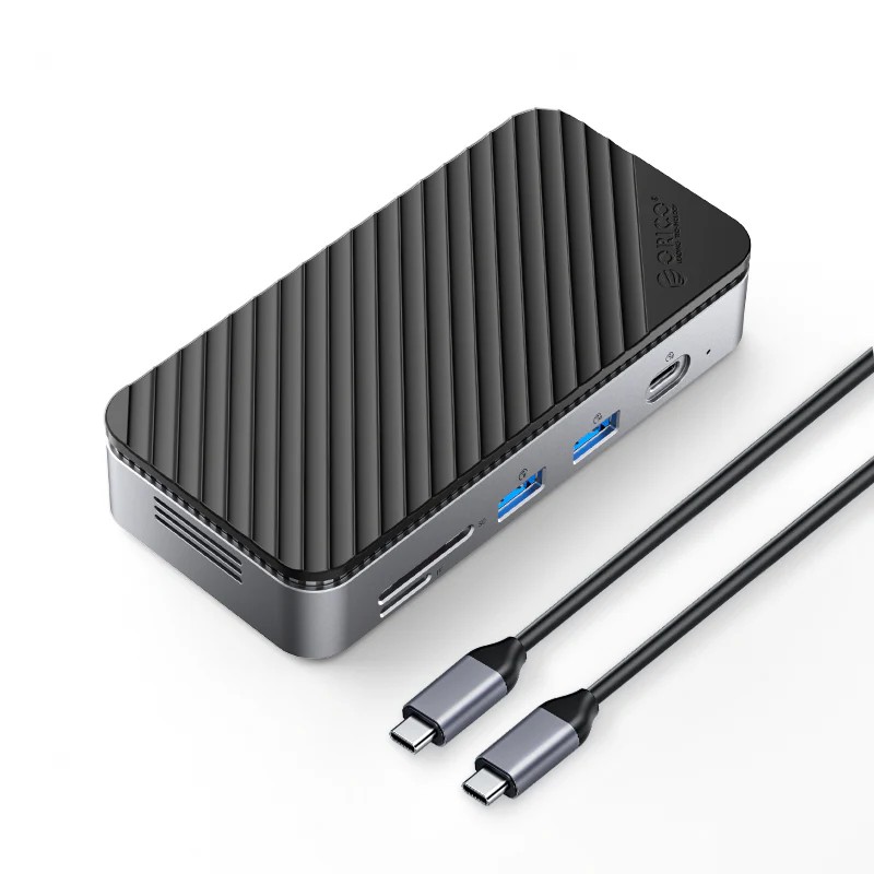 <a href="https://orico.global/products/orico-12-in-1-usb-c-docking-station-m2p11?variant=51661342376241" class="n" target="_blank">製品ページのURL</a><br>価格: 1万2,000円前後●USB 3.2 Gen 2 Type-C(アップストリーム、10Gbps、最大85W)●電力入力専用USB Type-C(最大100W)●USB 3.2 Gen 2 Type-C(10Gbps)×1●USB 3.2 Gen 2 Type-A(10Gbps)×1●USB 3.2 Gen 1 Type-A(5Gbps)×2●DisplayPort(最大8K/30Hz)●HDMI(最大8K/30Hz)●1Gigabit Ethernet●SDカードスロット(最大2TB、最大104MB/s)●microSDカードスロット(最大2TB、最大104MB/s)●オーディオ入出力●M.2((Type 2280/2260/2242/2230、PCIeまたはSATA、最大8TB)●サイズ: 135×65×30.2mm●重量: 非公表