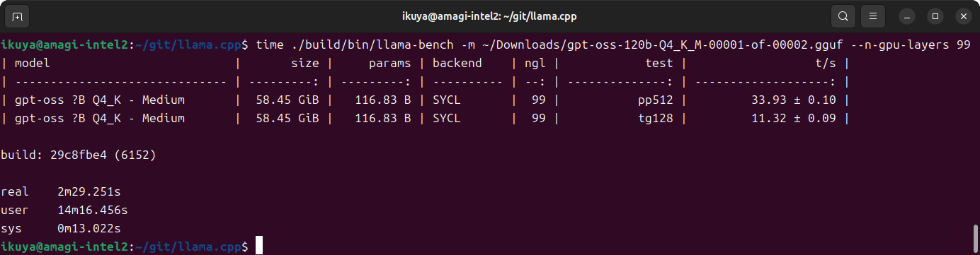 gpt-oss-120bでのベンチマーク結果