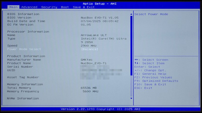 BIOS / Main。起動時[ESC]キーで表示