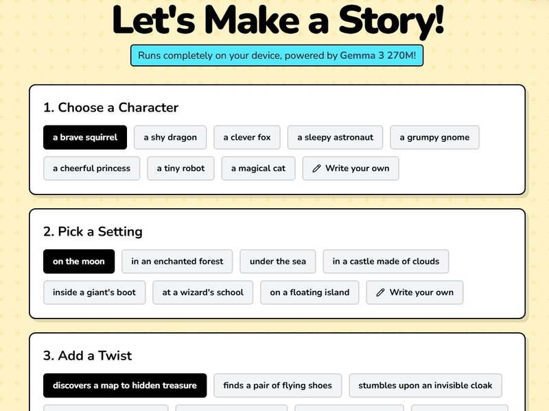 Bedtime Story Generatorの実行画面