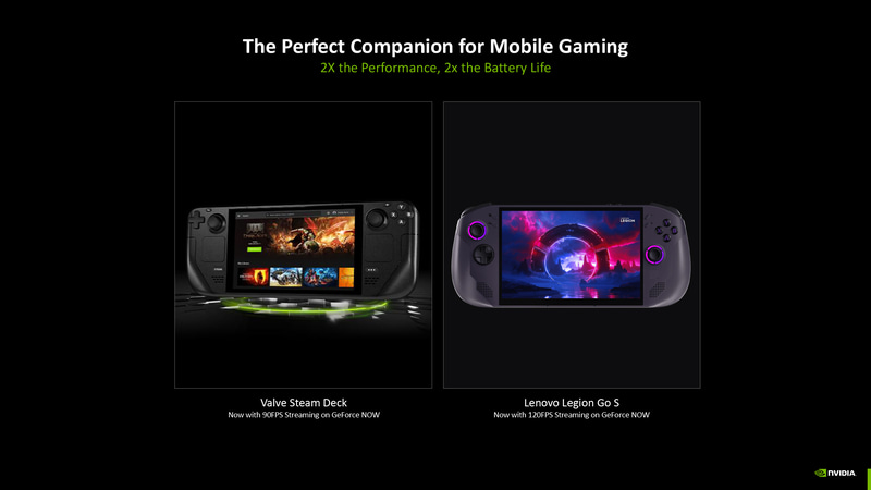 Steam Deckでは90fps、Lenovo Legion Go Sでは120fpsでプレイ可能。ローカル実行ではないため、バッテリ駆動時間も2倍になるという